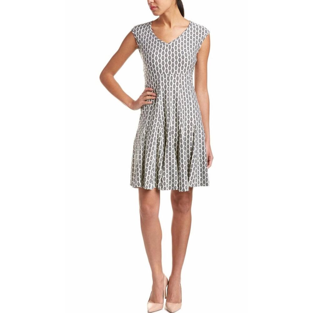 Just Taylor Dress Womens 16W Fit & Flare Honeycomb Pattern Gray & Ivory Feminine